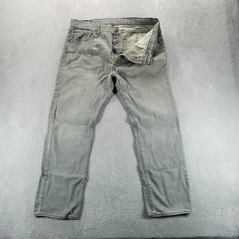 Levis 501 Jeans Mens 38x30 Gray Regular Straight Light Wash Comfort Denim